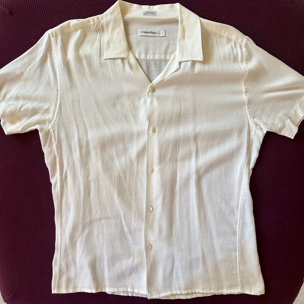 Mens Calvin Klein, White Cotton Shirt, Size L